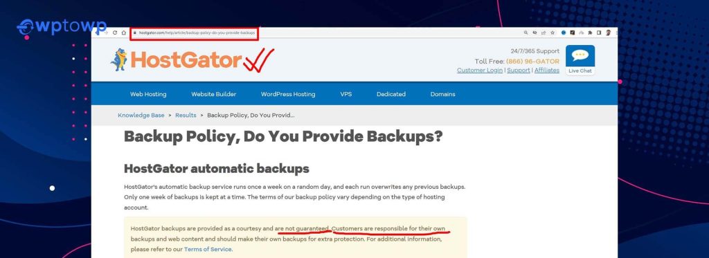 Hostgator backup, wptowp