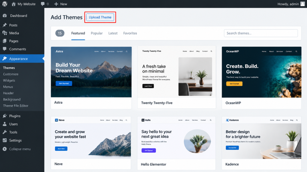 WordPress Add Themes Dashboard