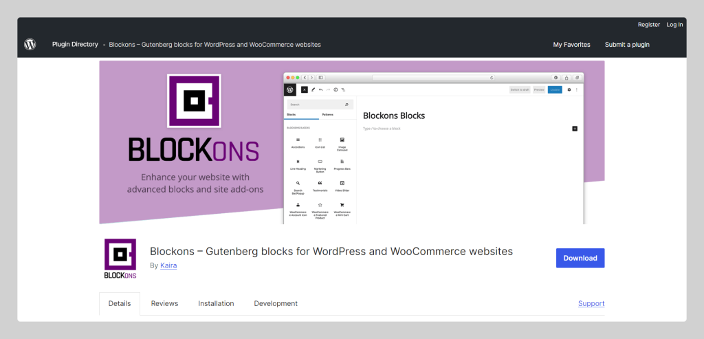 Blockons By Kaira, WooCommerce Gutenberg Plugin. Wptowp