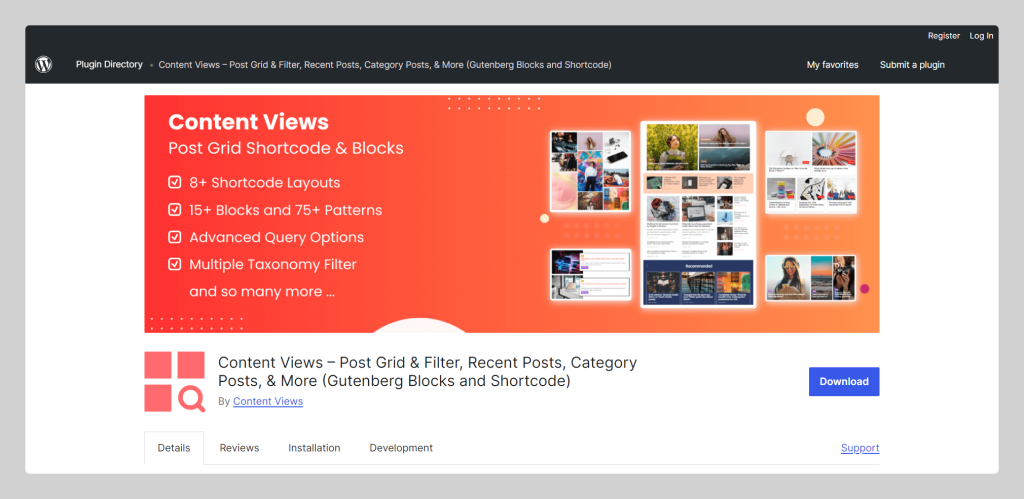 Content Views, Gutenberg block plugin, Wptowp