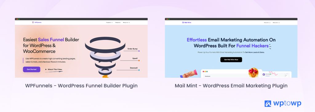 Wpfunnels products, Mail Mint, Creator LMS, WPFunnels, Wptowp