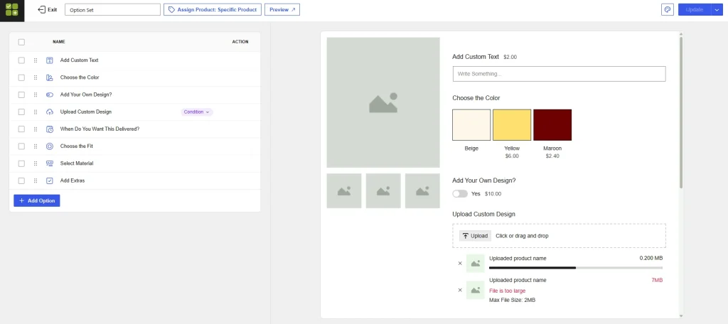 Product addons custom fields, Wptowp